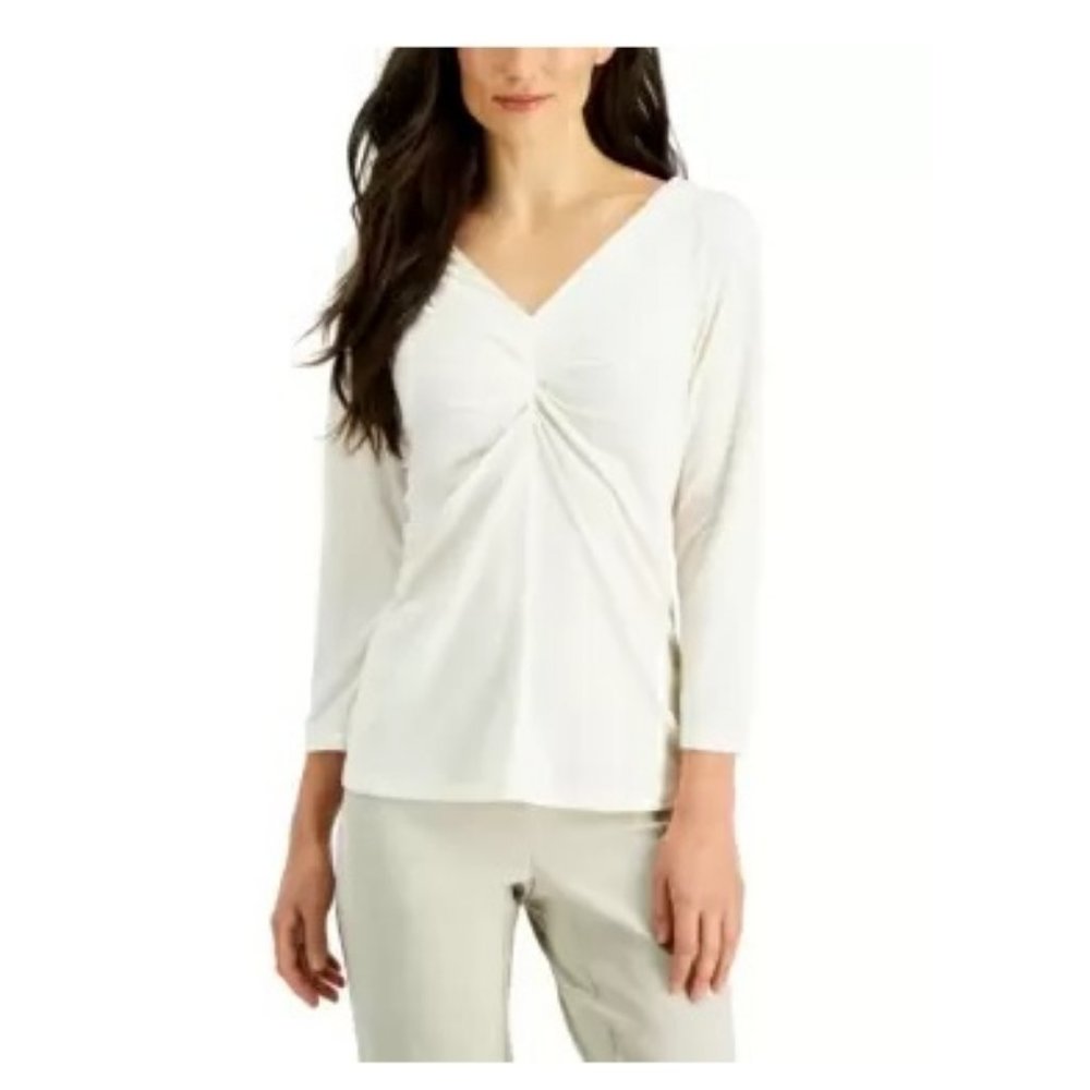 NEW! JPR Studio Ruched V-Neck Top Whisper White XL